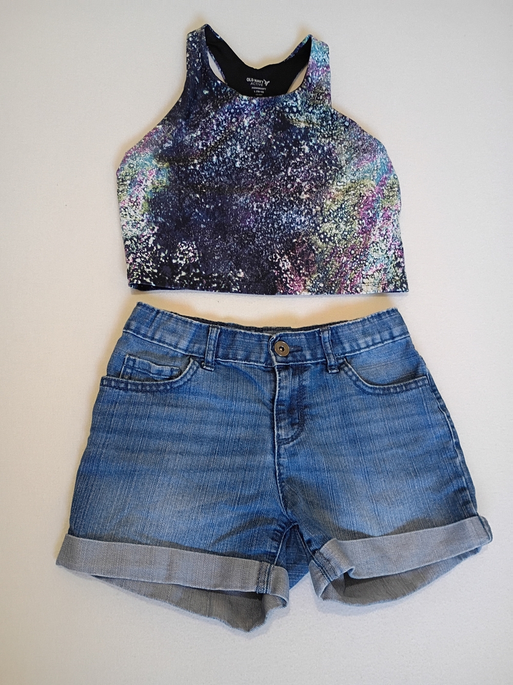 Old Navy Girls PowerSoft Galaxy Crop Top 10/12 & PLACE Denim Shorts Set Size 10